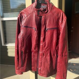 Luxurious Red Leather Moto Jacket